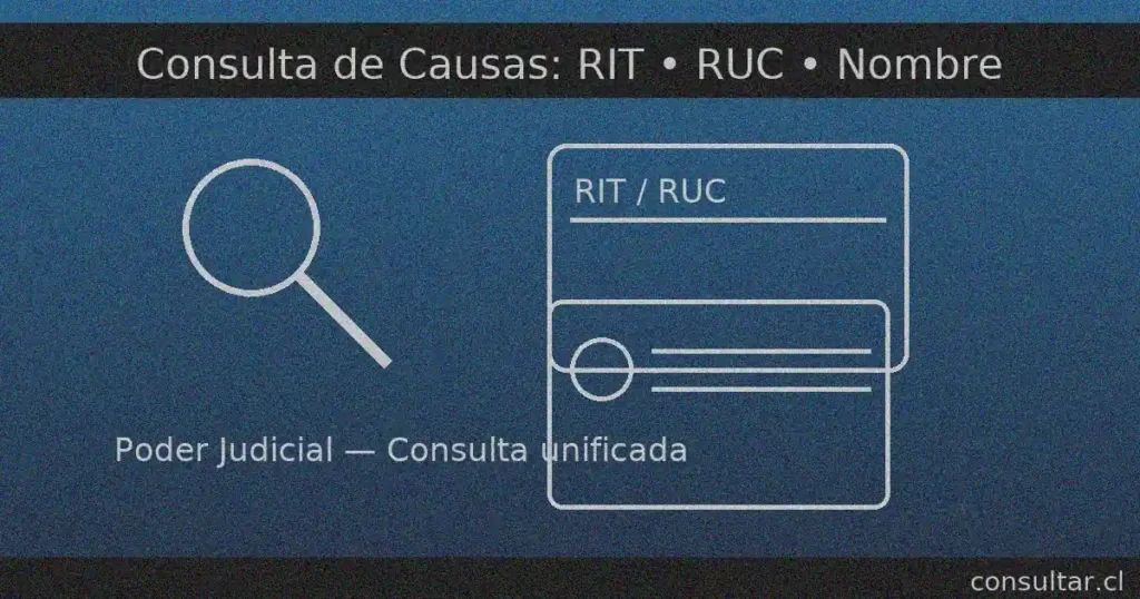 Consulta unificada del Poder Judicial: busca causas por RIT, RUC/ROL, nombre o RUT, y por tribunal.