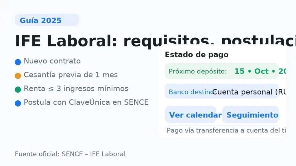 IFE Laboral: requisitos, postulación y estado de pago — nuevo contrato, cesantía mínima de 1 mes y renta hasta 3 ingresos mínimos; consulta y seguimiento en SENCE con ClaveÚnica.