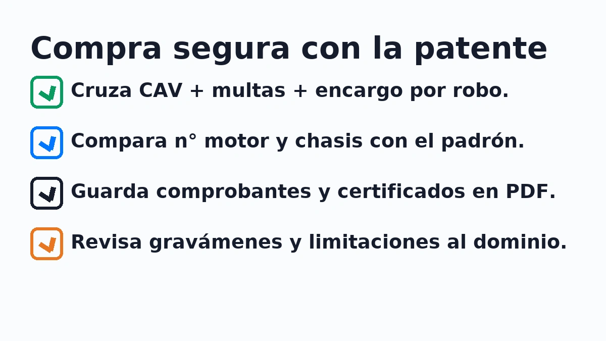 Consejos para comprar moto usada con la placa: cruza CAV y multas, verifica motor y chasis, guarda certificados y revisa gravámenes